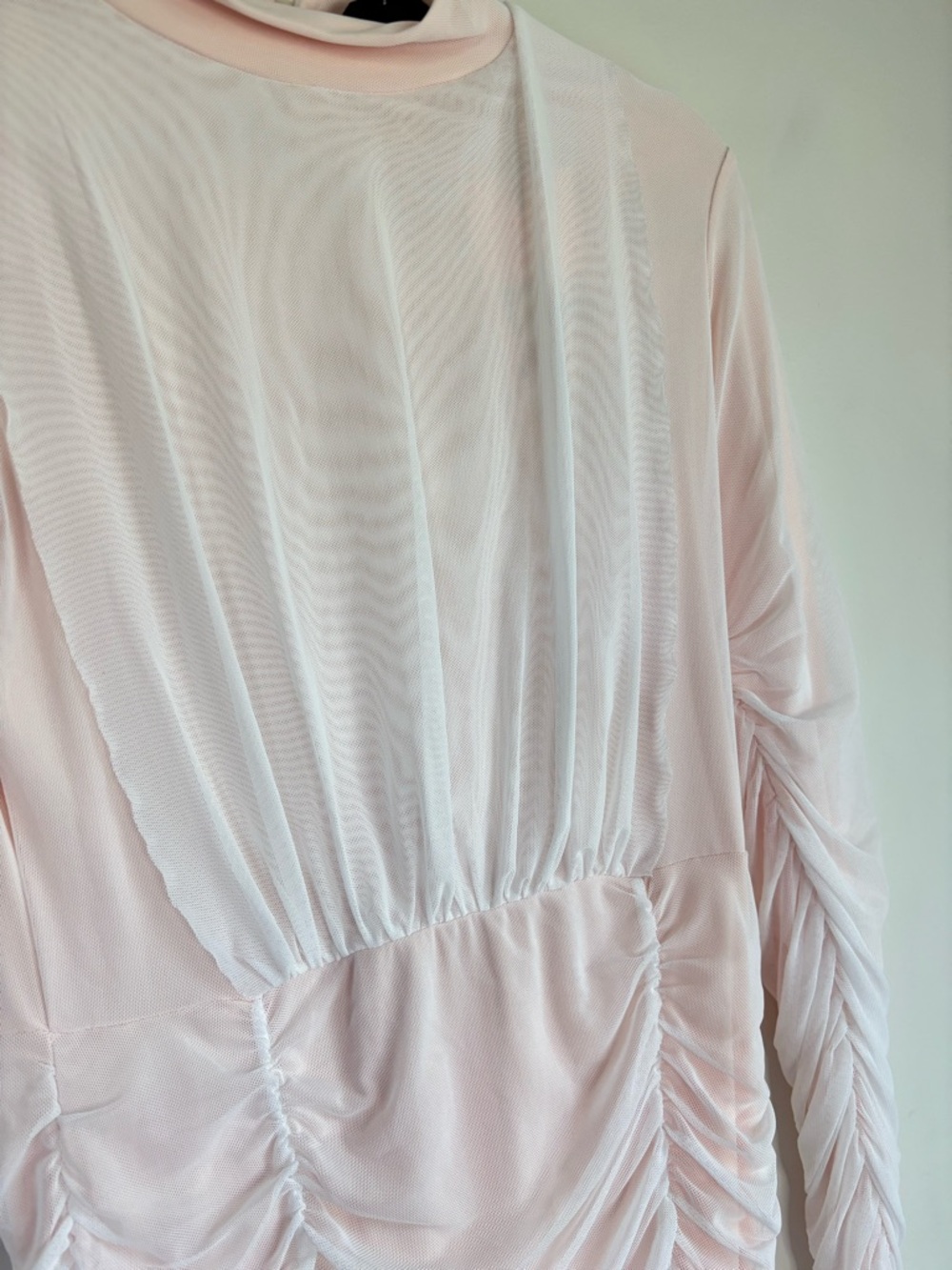 Women's Light Pink Ruched Long Sleeve Dress - Picture 2 of 3